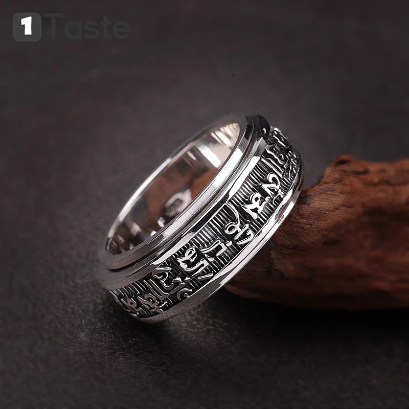 Мужское кольцо из тайского серебра ONE TASTE 925 пробы буддизм шестислойная мантра