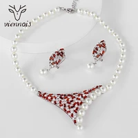 viennois elegant pearl jewelry set for women white pearl rhinestone necklace and earrings bridal wedding jewelry sets costume