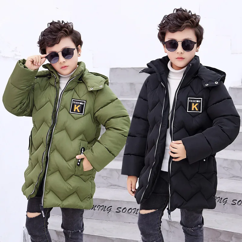

Детская одежда, хлопковые куртки для мальчиков 2021, зимнее плотное бархатное пальто средней длины с надписью, хлопковое пальто со съемным ка...
