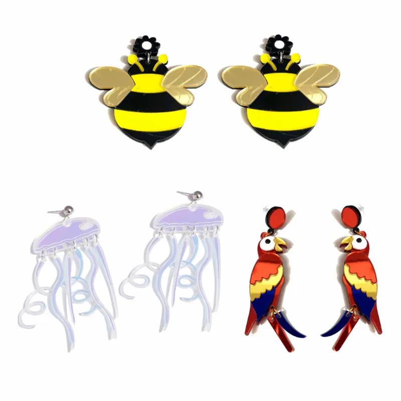 

Jellyfish Bee Parrot Shape Personality Acrylic Earrings for Girls Gifts