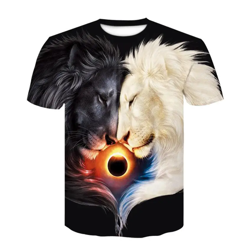 

2021 New Summer Fashion Hip-hop T-shirt Male/female Print Yin-yang 3d Lion T-shirt Harajuku Men's Top Asian Size Xxs-6xl