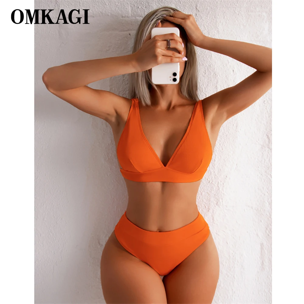 OMKAGI женский купальник 2022 Новый сексуальный однотонный набор Пуш-ап бикини с