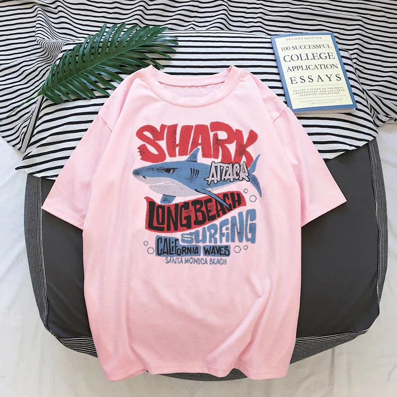 Футболка женская длинная с принтом Shark Attack пикантная Пляжная футболка