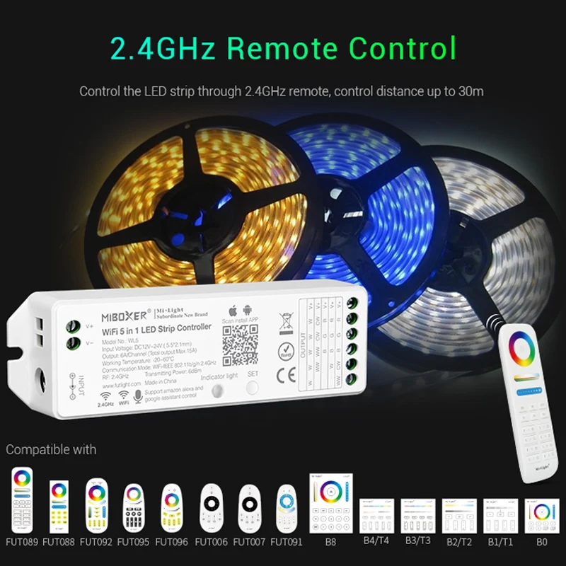 5 в 1 WiFi LED Smart Control ler 6A/Ch Для одноцветного RGB RGBW + CCT strip can Alexa/Google Assistant Voice/App