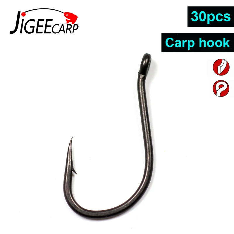 

JIGEECARP 30pcs Carp Fishing Hooks Coated Carp Fishing Hook LI-Hook for Carp Coarse Carbon Steel Hook for Chod Rig