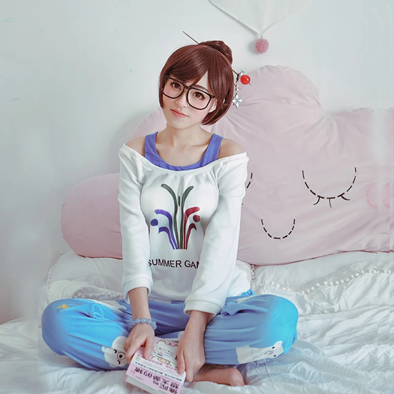 Пижама для косплея Meiling Zhou Game Ow Kawaii Mei свитер CG штаны с рисунком белого