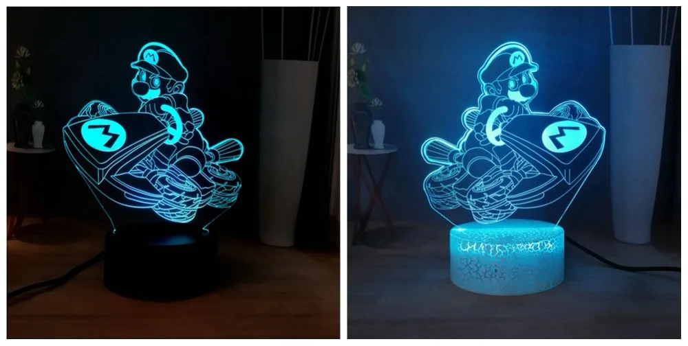 Новая иллюзия 3D милая лампа в виде Марио Новинка USB Touch 7 цветов Изменение светодиодный ночной Светильник для детей подарок