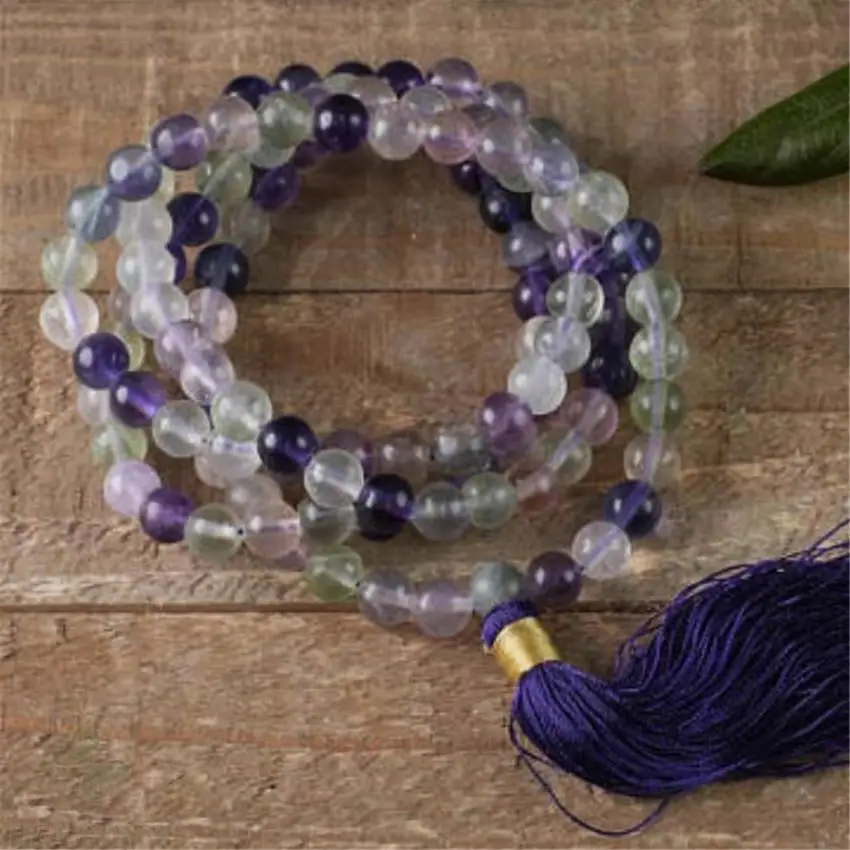 

8mm Fluorite blue Crystal Tassels 108 Beads Mala Necklace Bless Wristband natural Hot pray Healing Lucky energy spirituality