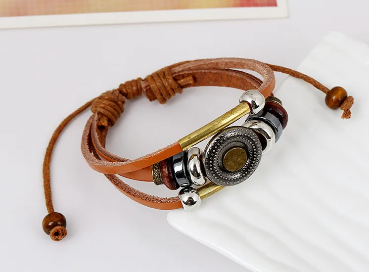 Плетеные браслеты из натуральной кожи в стиле ретро коричневого цвета круглые