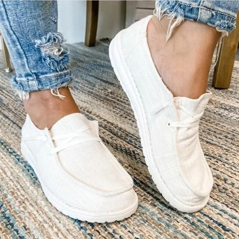 

Canvas Shoes Women Lace Up Sneakers 2021 Summer Ladies Loafers Soft Breathable Casual Shoes Solid Female Flat Shoes Plus Size