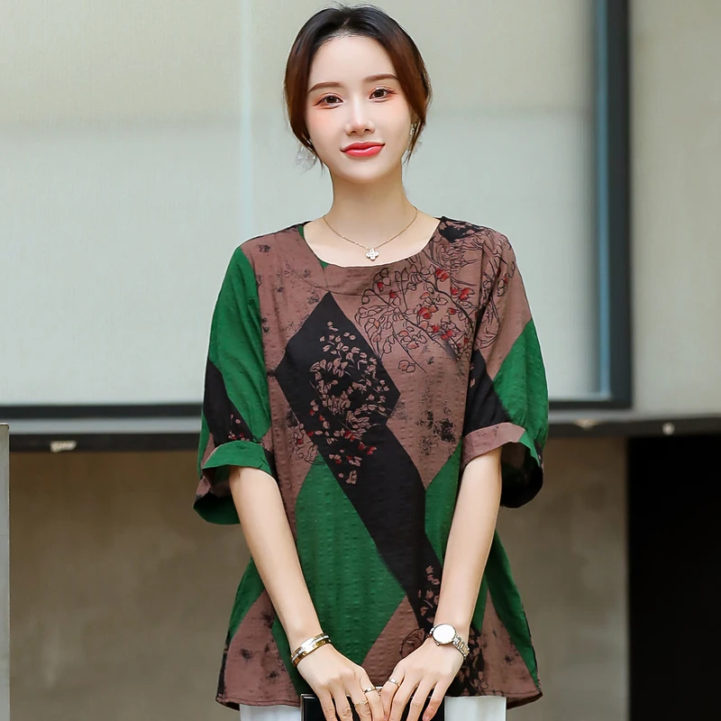 

Блузка женская с принтом, пуловер с круглым вырезом, топ с рукавом до локтя, свободная рубашка, лето