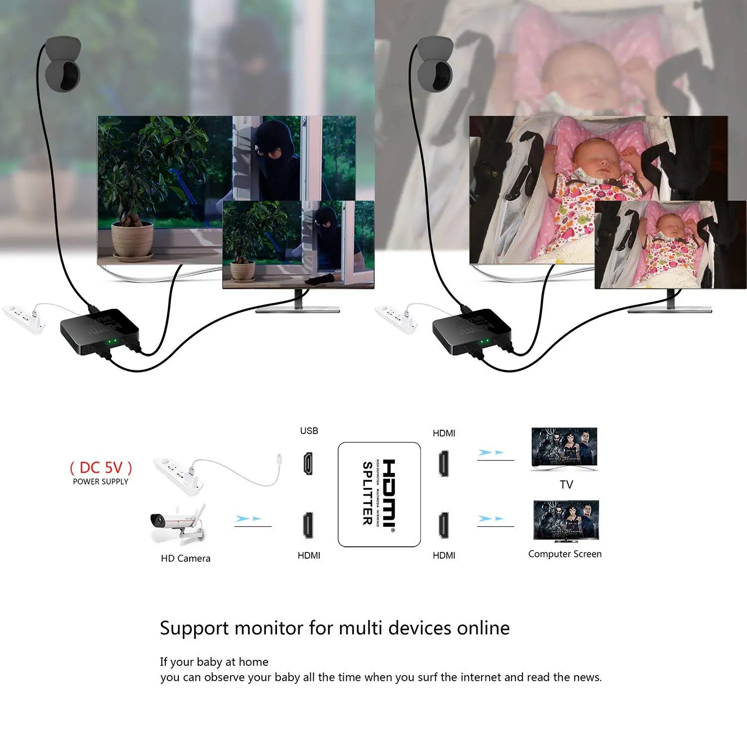 4K HDMI совместимый разделитель Full HD1080p видео переключатель 1x2 разделение 1 вход 2