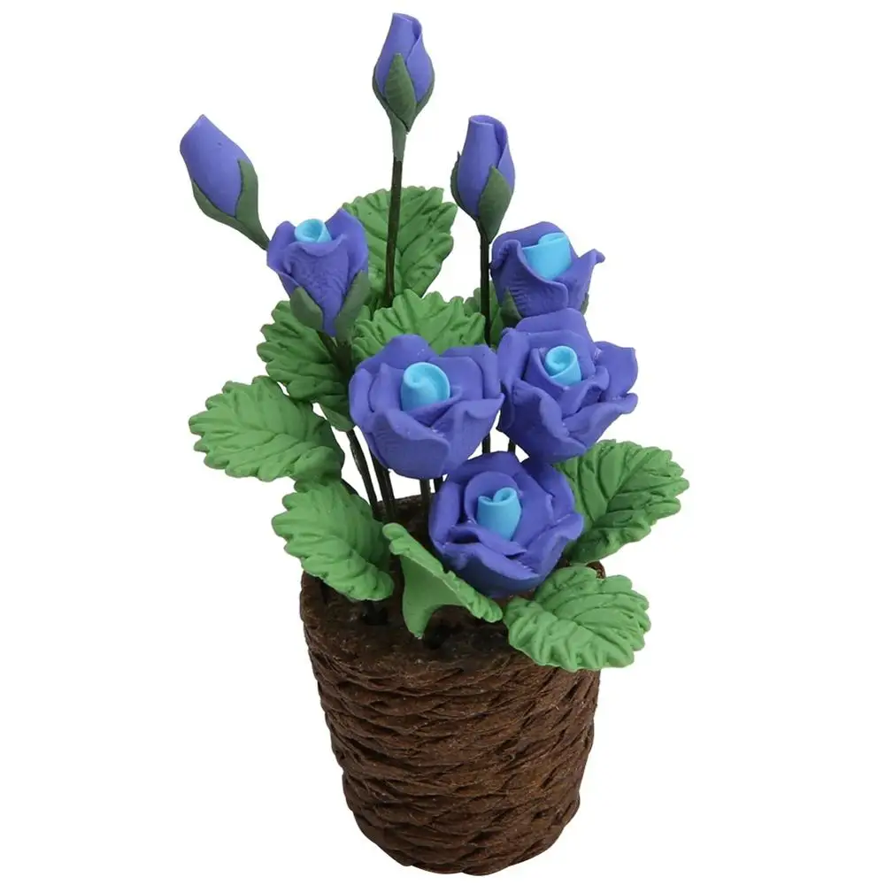 Purple Rose 1:12 Кукольный домик миниатюрные цветы Сказочный Сад орнамент мини Горшечное растение цветы горшок кукольный домик Декор бонсай модель детская игрушка - Цвет: Purple Rose