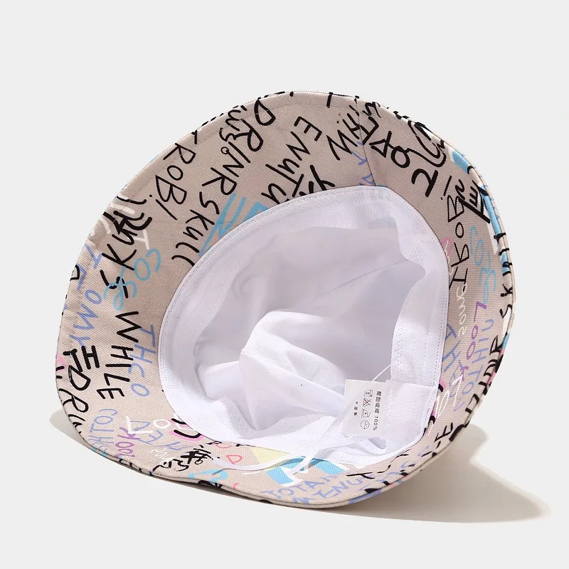 

Summer Graffiti Letter Bucket Hat Women Men Fashion Hip Hop Adjustable Fisherman Hat Panama Outdoor Travel Sunscreen Sun Hat Bob