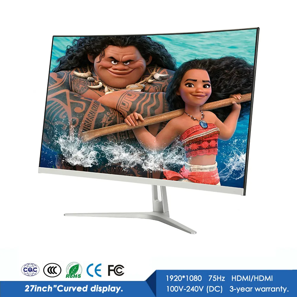Монитор для компьютера 27 дюймов изогнутый экран 2K 60/75 Гц HD игровой VGA HDMI плоский |
