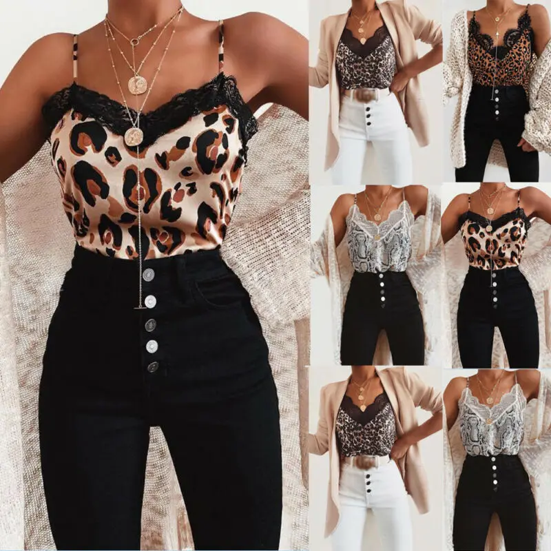 Майка женская кружевная с леопардовым принтом модный элегантный Свободный Топ