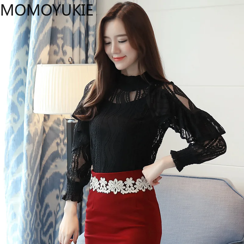 С кружевными вставками и три четверти рукав блузка рубашка 2020 женская одежда со