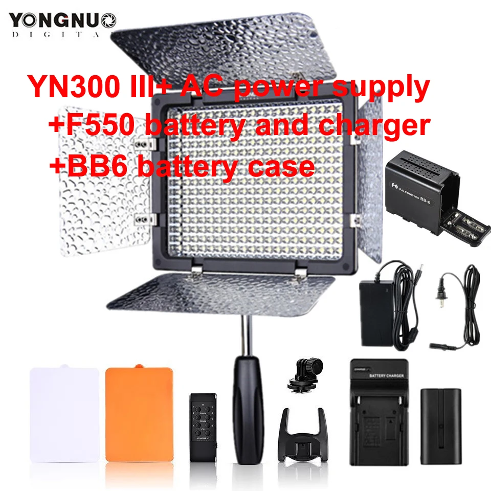 YONGNUO YN300III YN300 III YN-300III 3200 k-5500 K CRI95 камера фото светодиодный свет видео опционально с адаптером питания переменного тока+ комплект батарей - Цвет: Зеленый
