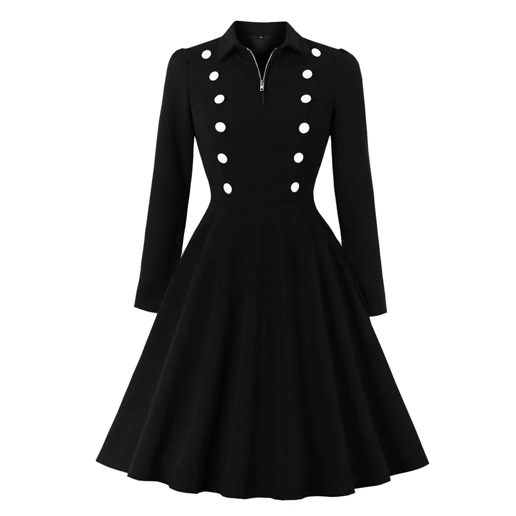 Модное винтажное платье в стиле Хепберн с длинным рукавом сексуальное рюшами на