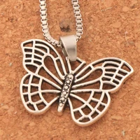 25 5x18mm 20pcs zinc alloy hollow butterfly animal pendant necklaces 24 inches chains n1130