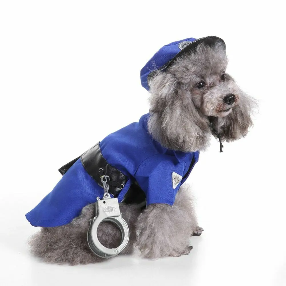 Pet Dog Costume Mini Police Uniform Suit With Hat Handcuffs Halloween Xmas Puppy Apparel Cool Cute Dogs Pet Cosplay Clothing
