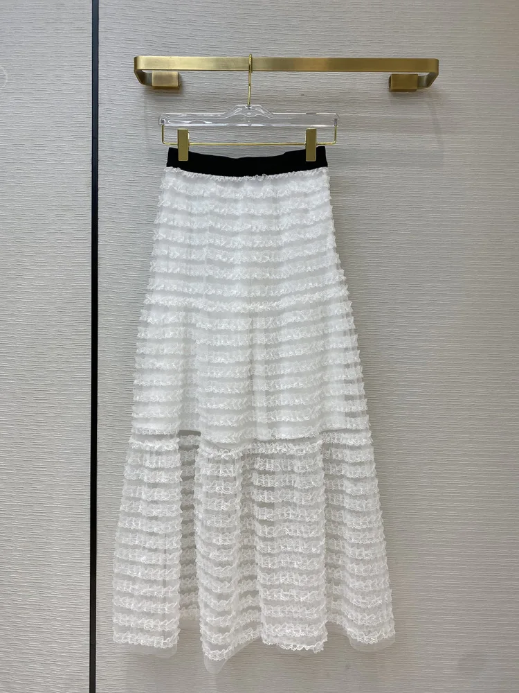 

Runway Lace Maix Women Sweet Chic Fashion Patchwork Mesh White 2020 Summer High-end Casual A-line All-match Skirts