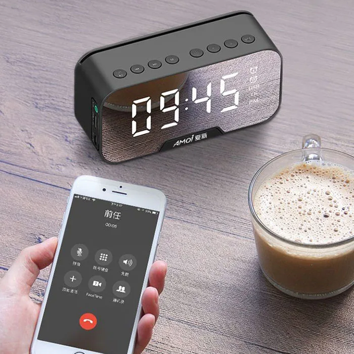 Беспроводная bluetooth-колонка, будильник, Многофункциональный сабвуфер, держатель для телефона, двойной будильник, температурный дисплей, настольные часы
