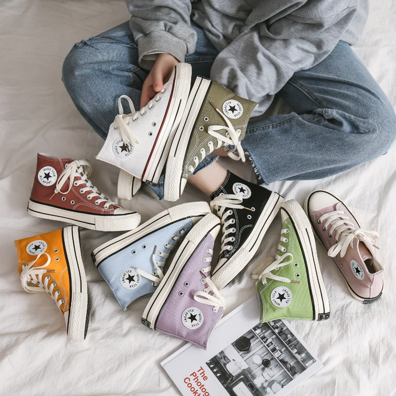 

High Top Canvas Shoes Women Sneakers Young Women Cool Sneakers Casual Women Vulcanize Shoes Black Shoes Male Footwear V001