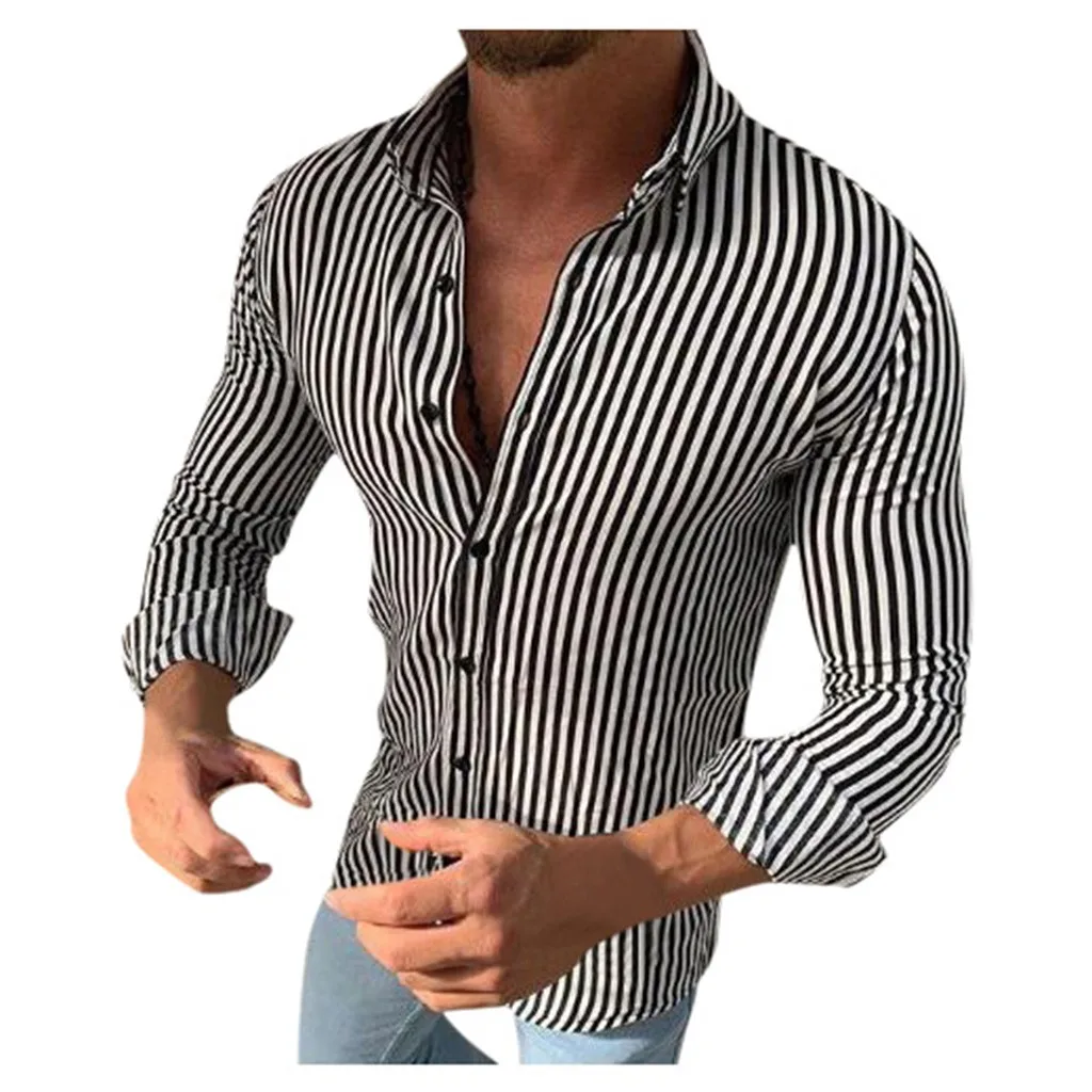 SAGACE Классическая модная мужская повседневная полосатая приталенная рубашка с
