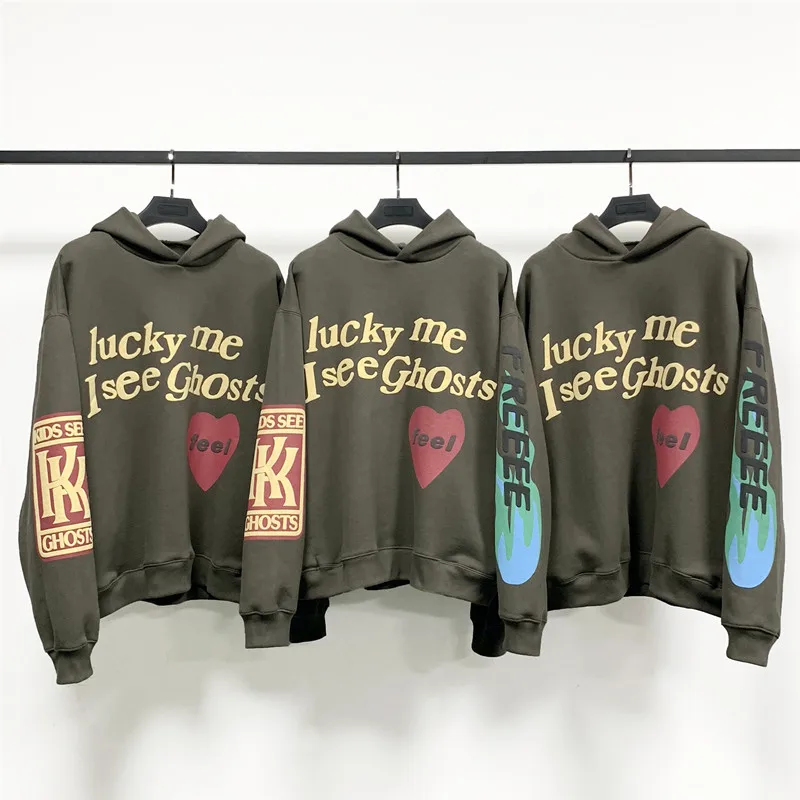 

Nice Washed Kanye West Hoodies Men 1:1 Best Quality Lucky Me I See Ghosts Women Sweatshirts Kids See Ghosts Foam Print Pullover