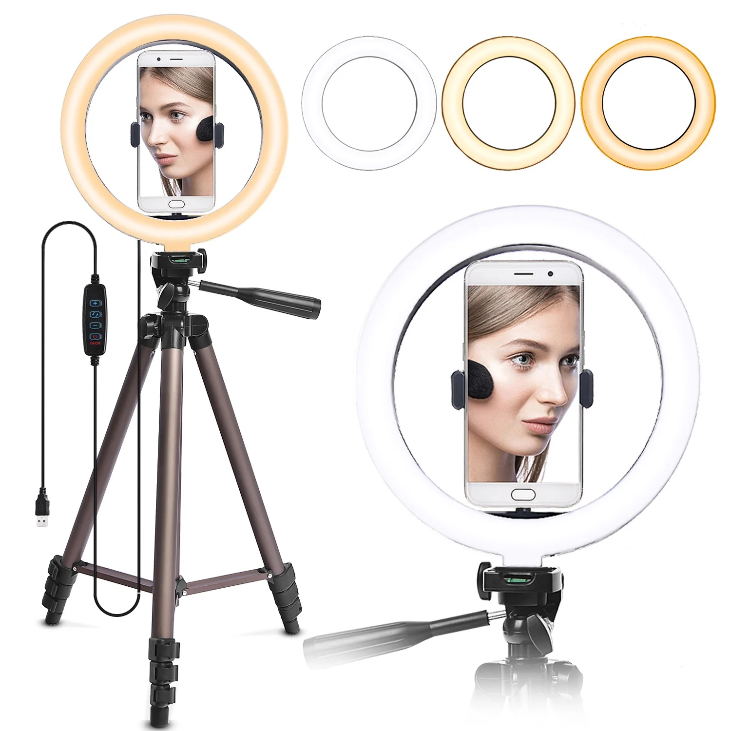 

FOSOTO 26cm Led Selfie Ring light USB Port 10" Ring Lamp photography Ringlight With 50" Tripod For Phone Makeup Youtube Video
