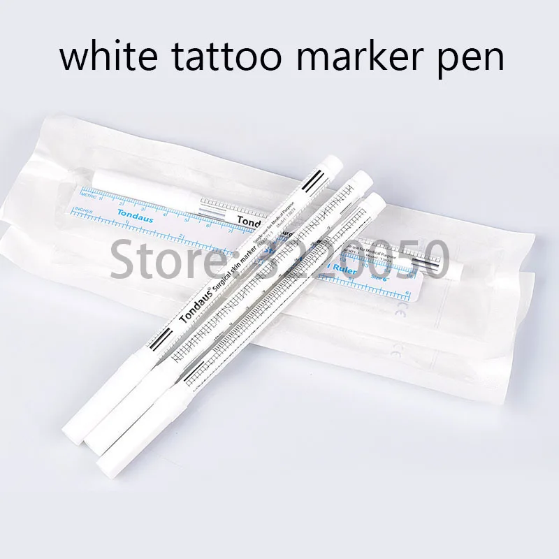 

10pcs White Tattoo Piercing Scribe Skin Marker Pen Eyebrow Marker Pen Permanent Makeup Measure Tool With Sterile Surgical Ruler