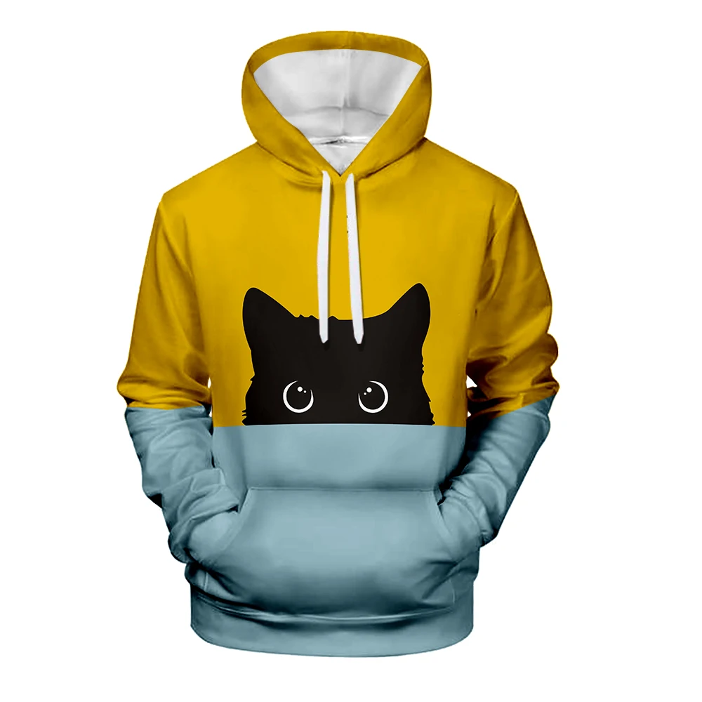 Толстовка с капюшоном в виде милого черного кота мужской осенний пуловер 3D