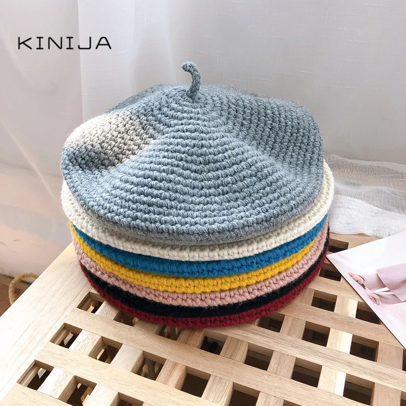 Women Beret autumn and winter craft hat felt hair decoration British retro wool painter octagonal knitted Walking Cap | Аксессуары для