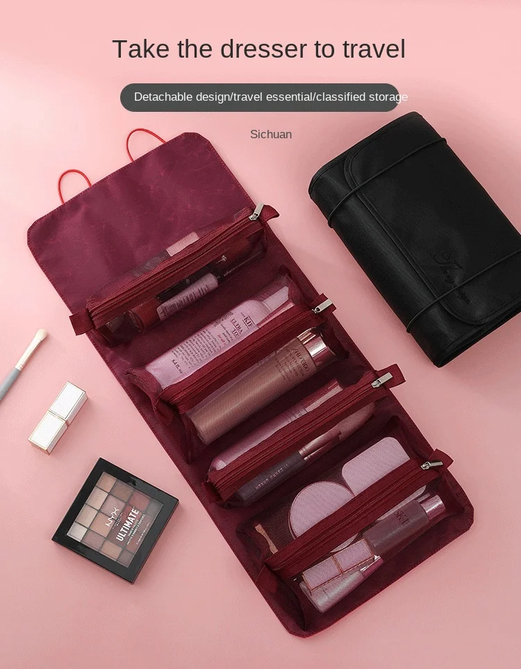 

Detachable Nylon Makeup Bag New Portable Large-capacity Four-in-one Portable Folding Travel Cosmetic Storage Craft Toiletry Bag