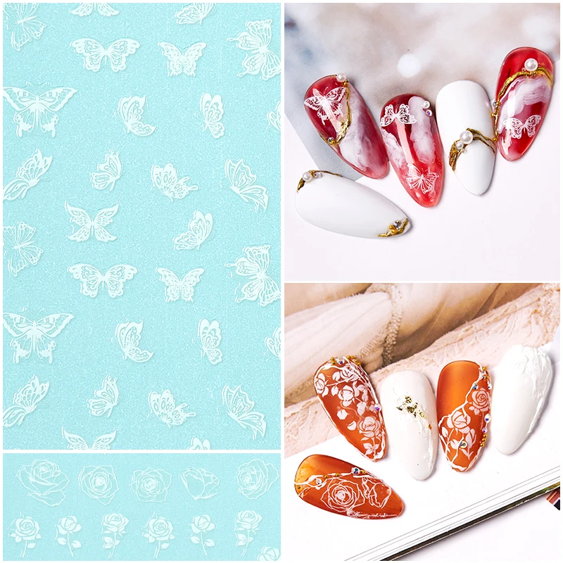 Четыре Лилия: 1 штука белого деталей серия &quotЗвездные 3d Nail Стикеры с перфорацией