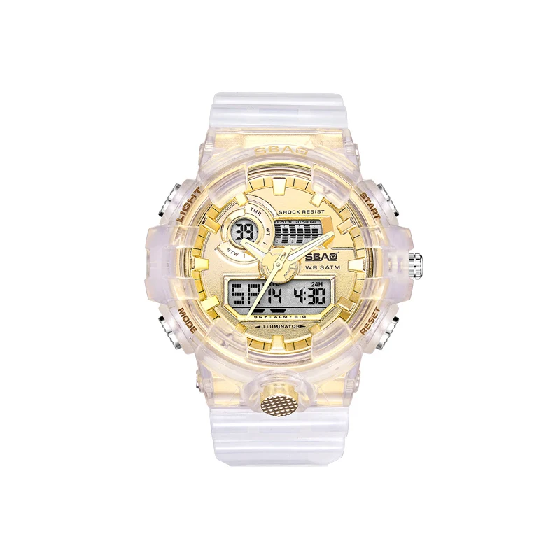 gold small Модные спортивные парные часы, креативные прозрачные часы с двойным дисплеем для влюбленных, водонепроницаемые, с автоматической датой, для пар, наручные часы, подарок - Цвет: gold small