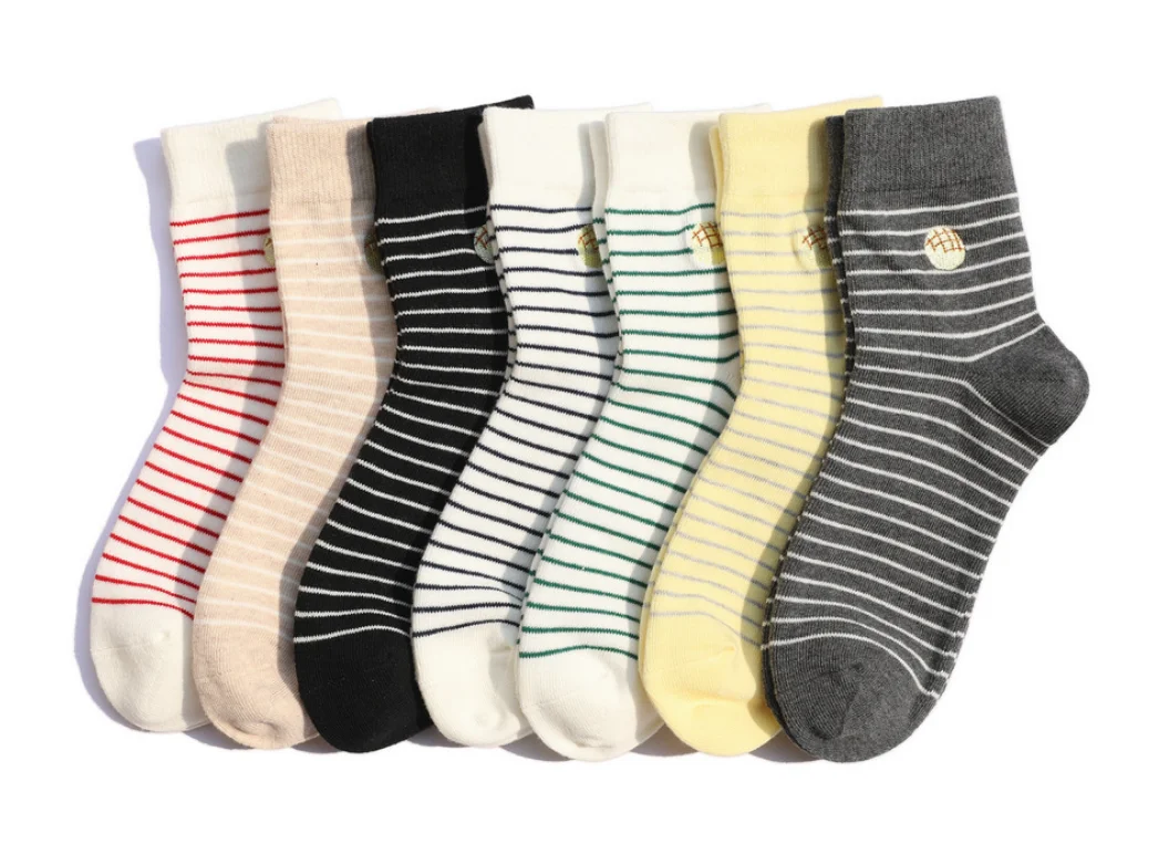 7paris/lot! 2021 New Arrival! Striped Sweet Cotton Embroidery Socks Wholesale