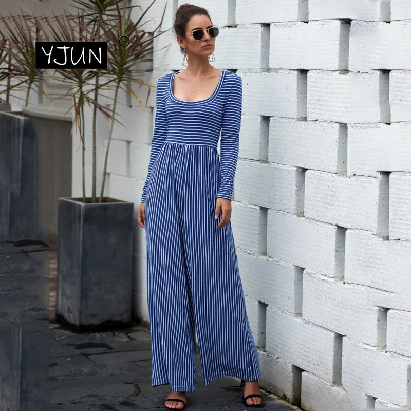 Женский комбинезон в полоску с принтом сексуальный осенний костюм длинным