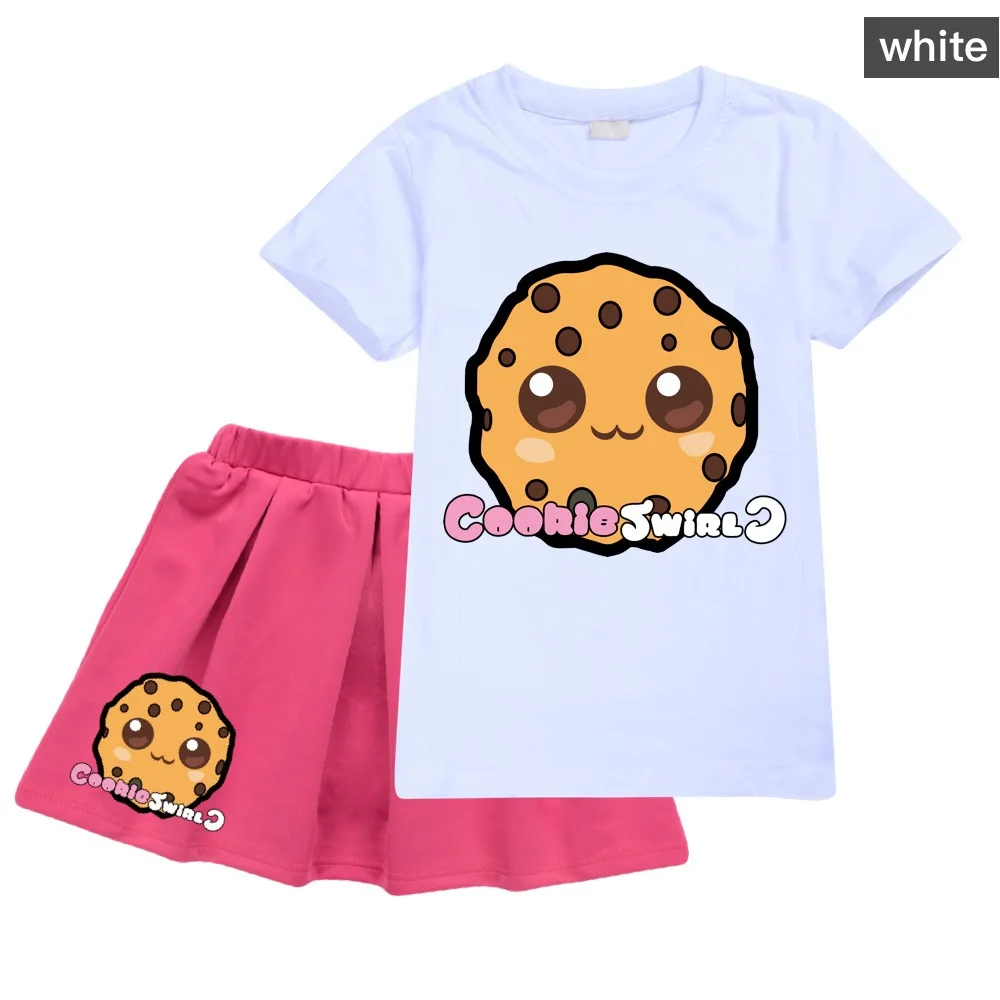 

2020 Toddler Girl Summer Clothes 2020 Cotton COOKIE SWIRL C Shirt + Skirt 2pcs Set Teen Girls Tops Falda Boutique Kids Clothing
