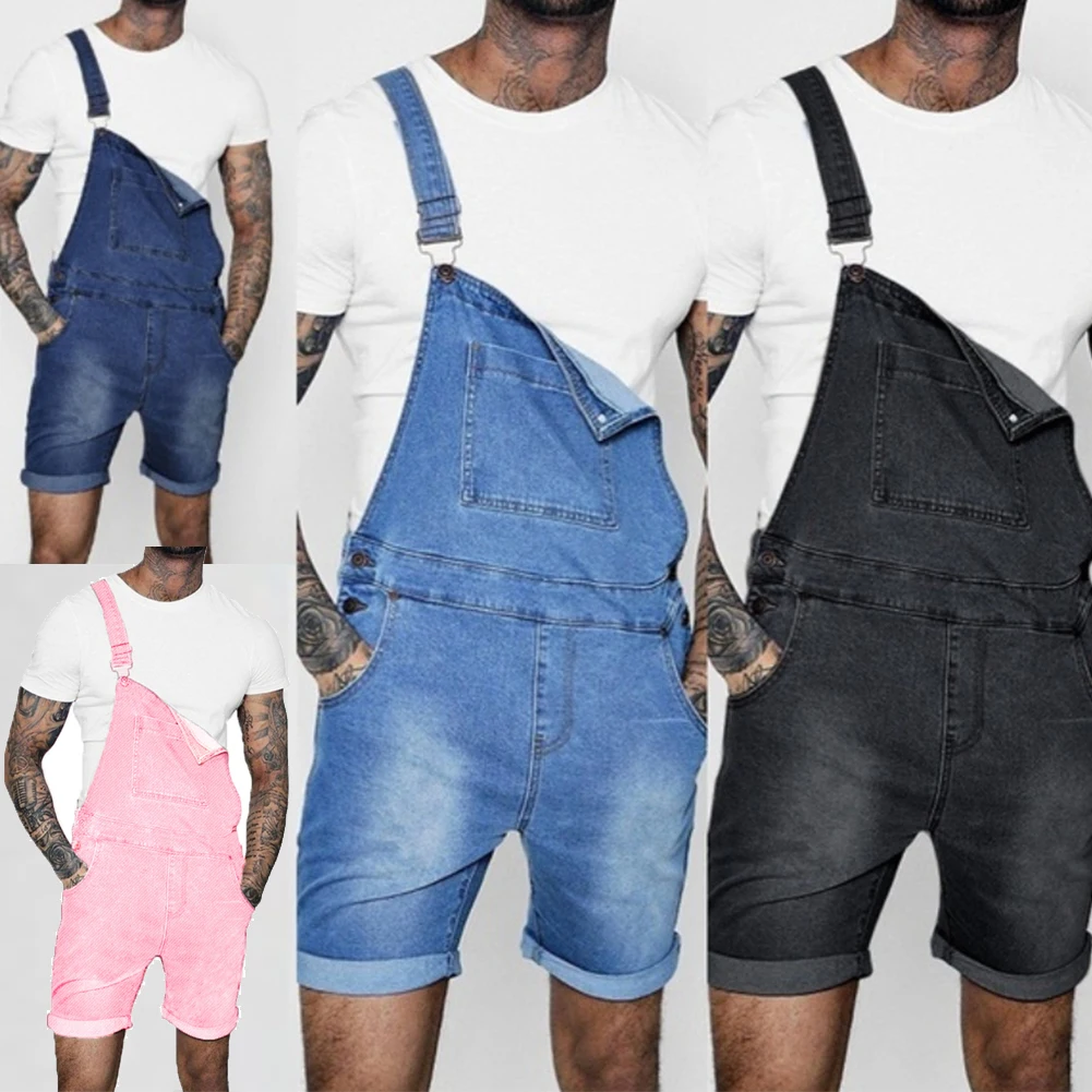 

2021 New Mens Fashion Denim Dungaree Bib Overalls Jumpsuits Denim Bib Shorts Man Suspender Pants Streetwear with Buttons Pockets