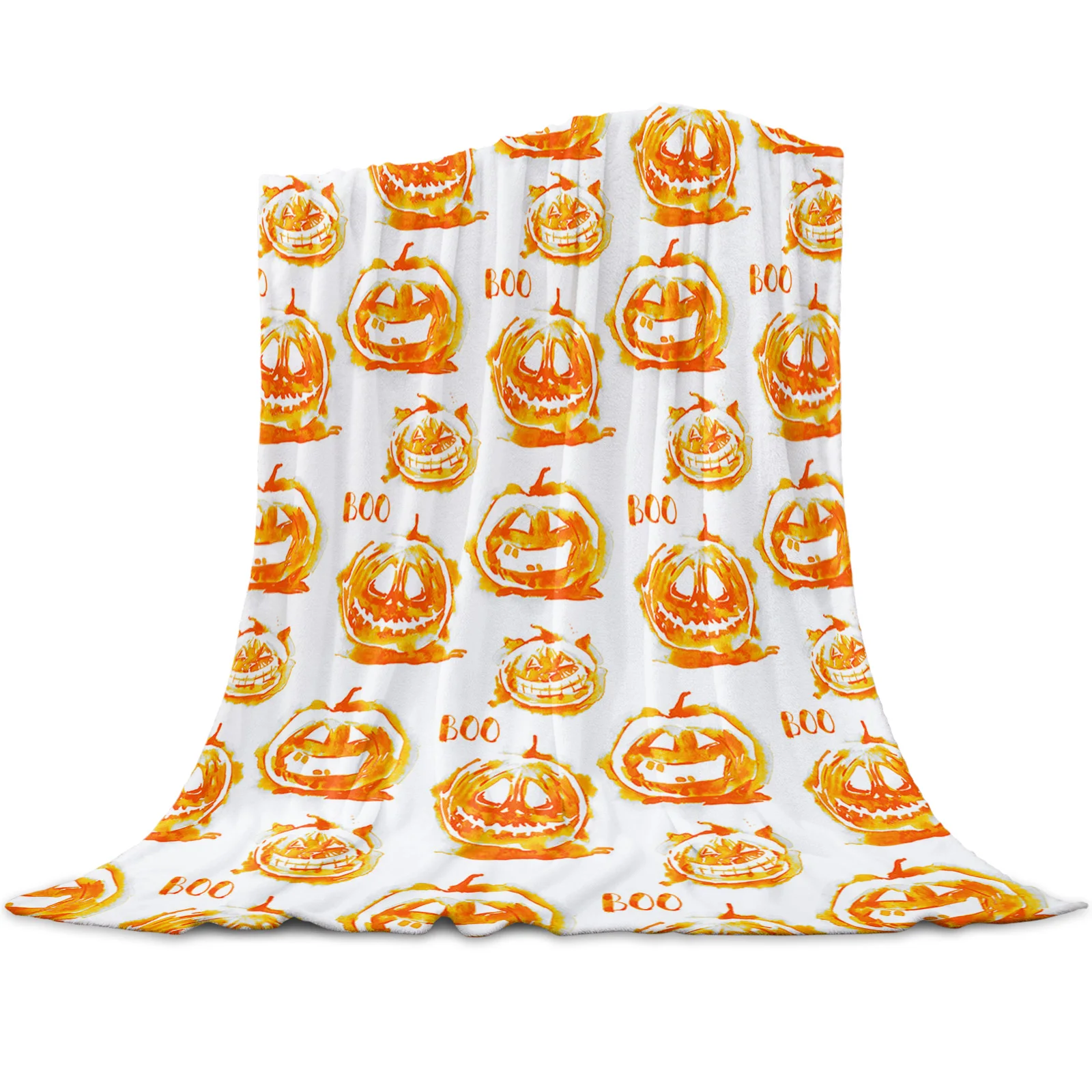 

Living Room Sofa Blanket Watercolor Pumpkin Grimace Children Soft Throw Blanket Travel Airplane Hotel Portable Warm Thin Blanket