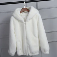 lady artificial fur hooded soft 2021 womens jacket white grey pink rabbit imitation fur outcoat winter grass mink faux fur coat
