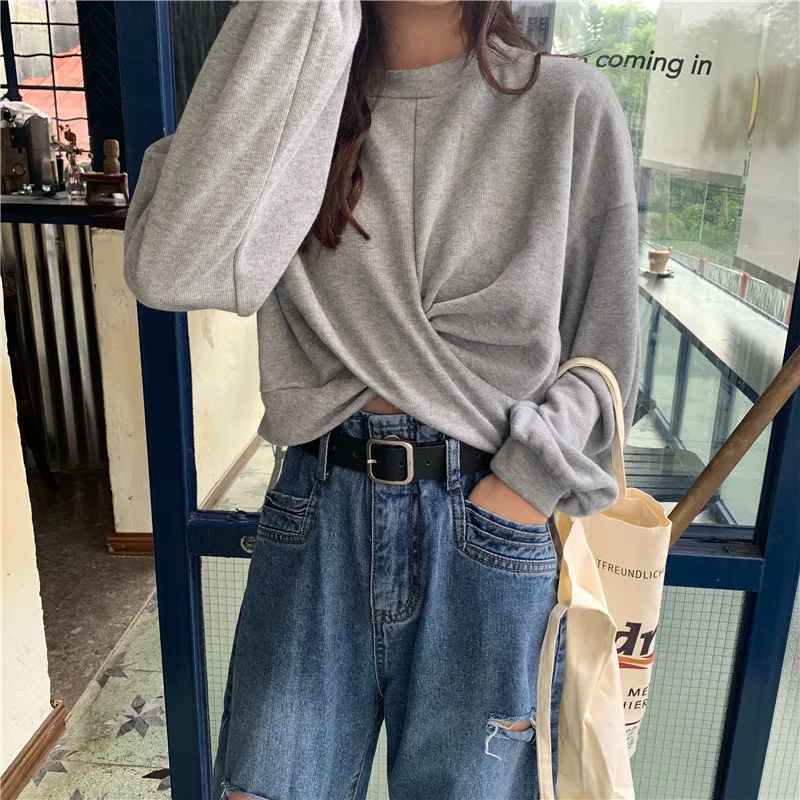 

Spring Long Sleeve Fashion Women Sweater 2021 Korean Style White Loose Short Sweatshirt Tops New Kawaii Blouses for Girls