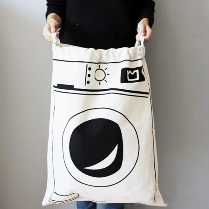 Animal Stripe Pattern Cotton Laundry Bag Toy Home Canvas Storage Drawstring Dirty Clothes | Дом и сад