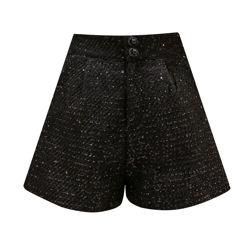 Шорты женские блестящие с завышенной талией на пуговицах | Женская одежда