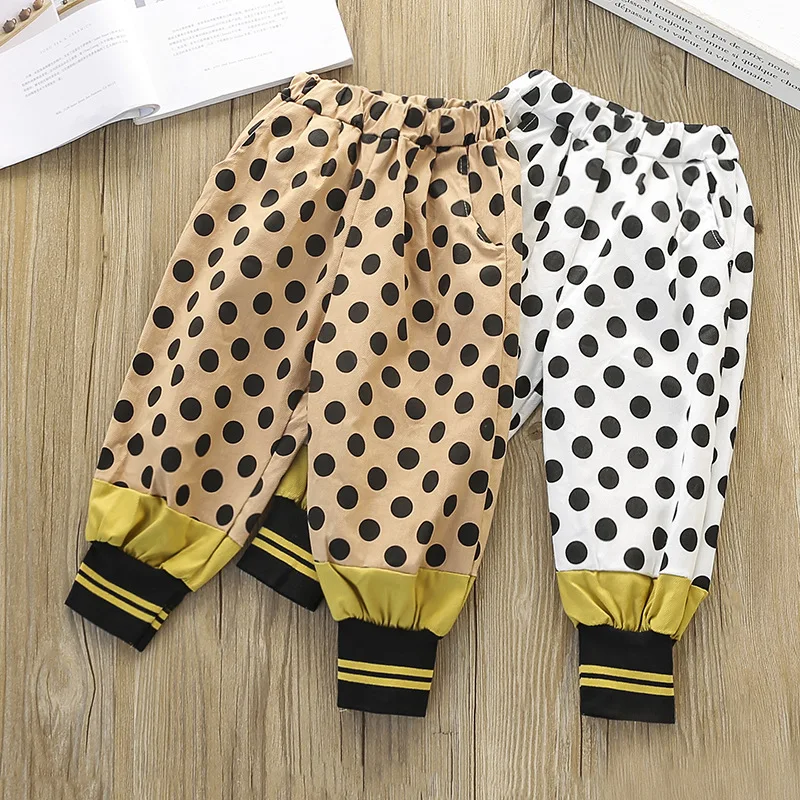 

В горошек, новинка 2019, Модные осенние повседневные брюки для девочек ясельного возраста, повседневные брюки с оборками, Одежда для младенце...