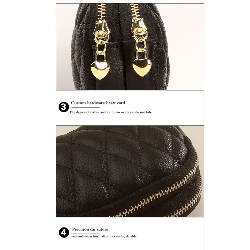 

Женский маленький кошелек из искусственной кожи с двойной молнией и алмазной вышивкой