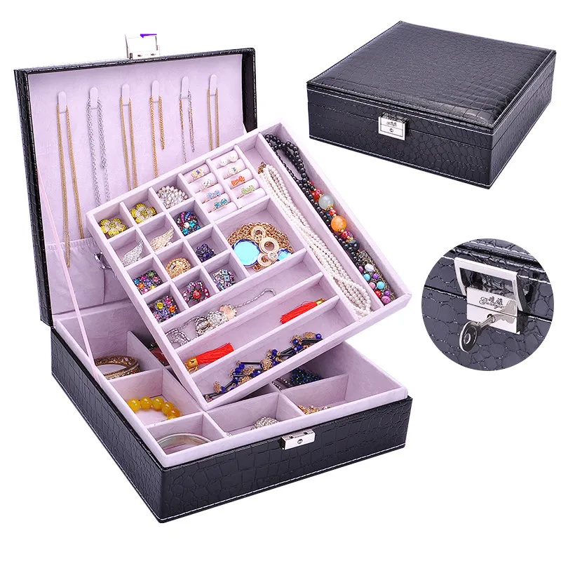 Модная Корейская Европейская шкатулка для хранения ювелирных изделий из кожи крокодила высокого качества с замком, шкатулка для драгоценностей