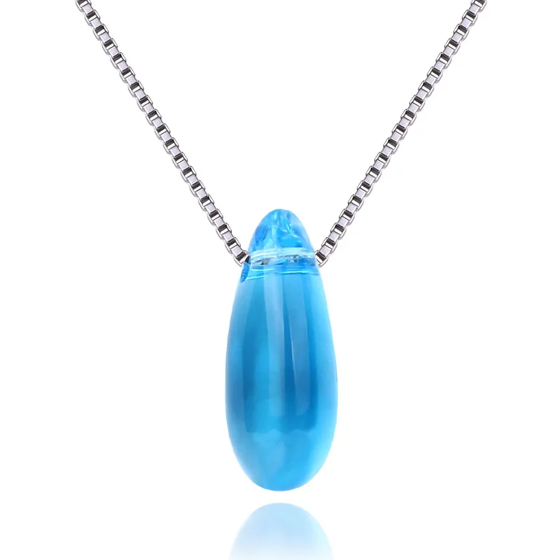 925 Sterling Silver Female Sweet Necklace Candy 16mm*8mm Big Stone Pendant Necklace for Women Clavicle Chain Jewelry